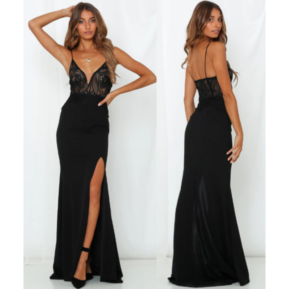 Hello Molly Dresses & Skirts - NWT Hello Molly I Come Alive Plunging V-Neck Slit Maxi Dress Black Womens Size L